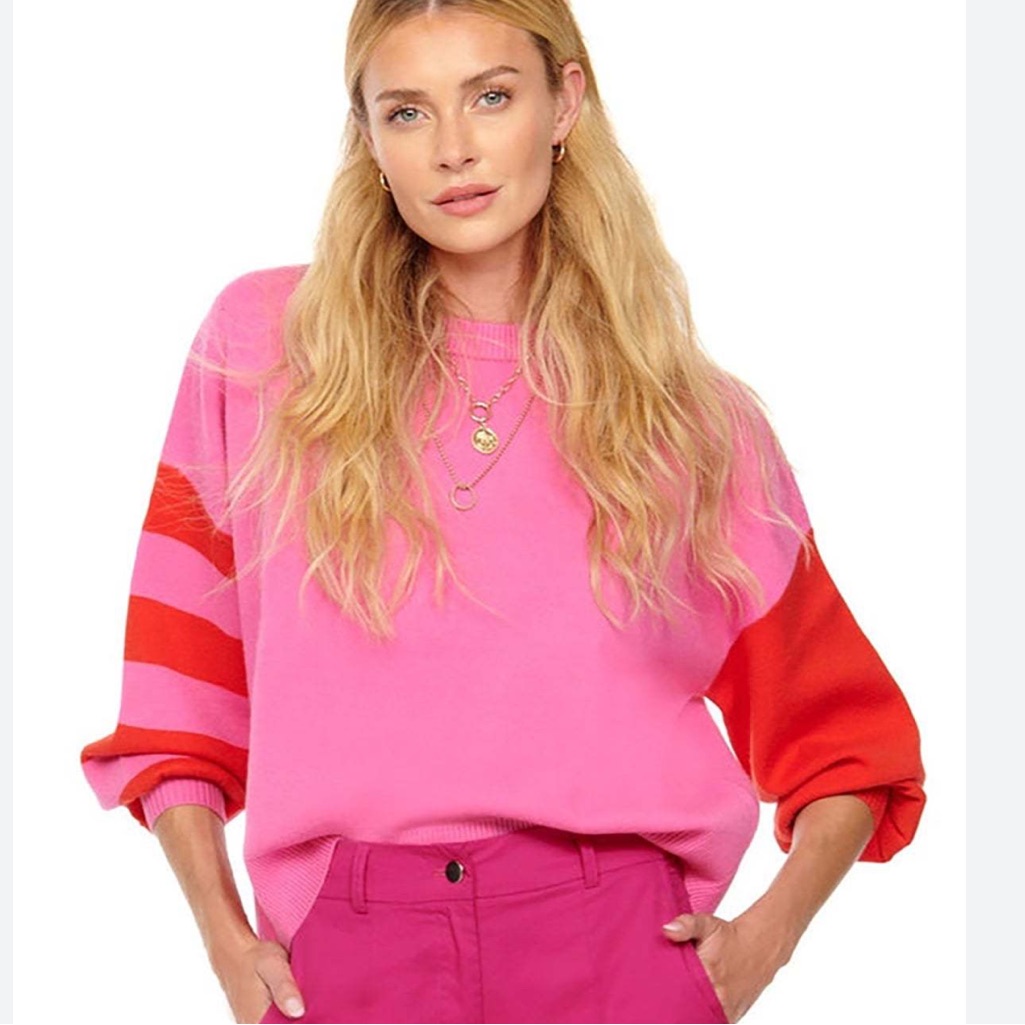 Never Fully Dressed Color Block Pink And Red Copenhagen Sweater